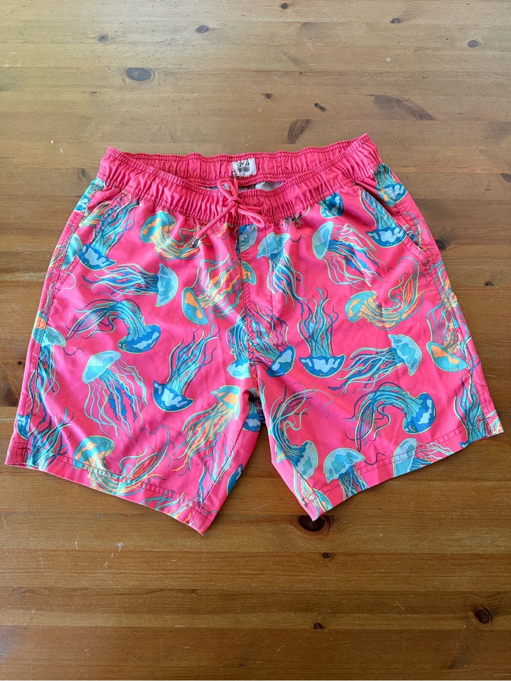 C/Y/A Men's bright Pink Blue Yellow Jellyfish Print Swim Trunks Beach Swim Sun
